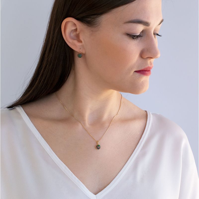 תליון זהב צהוב אופל שחור עגול