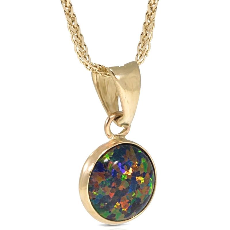 תליון זהב צהוב אופל שחור עגול