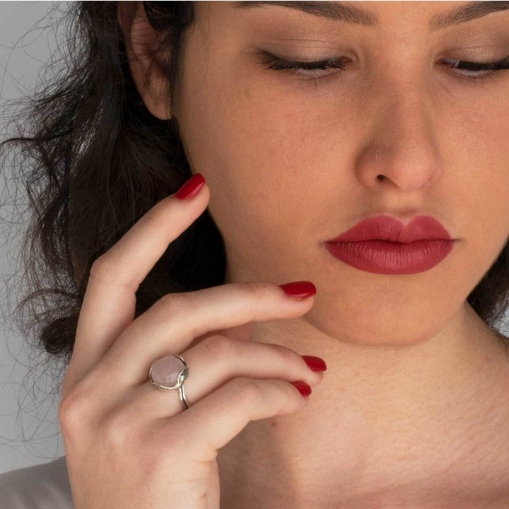 טבעת כסף 925 פתוחה רוז קווארץ