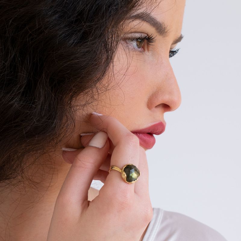 טבעת פתוחה אבן לברדורייט ציפוי זהב