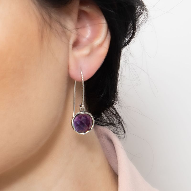 עגילי כסף 925 ארוכים באבני אמטיסט סגולות