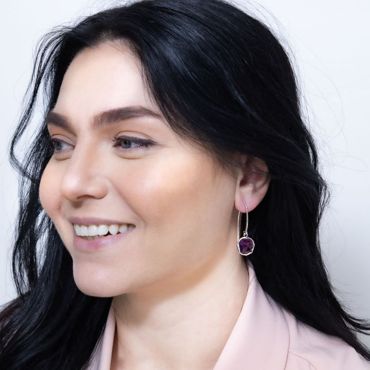 עגילי כסף 925 ארוכים באבני אמטיסט סגולות