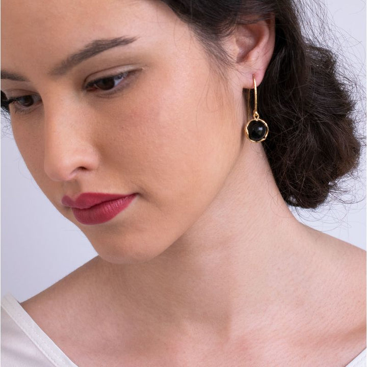 עגילים תלויים וינטג' אבן אוניקס ציפוי זהב