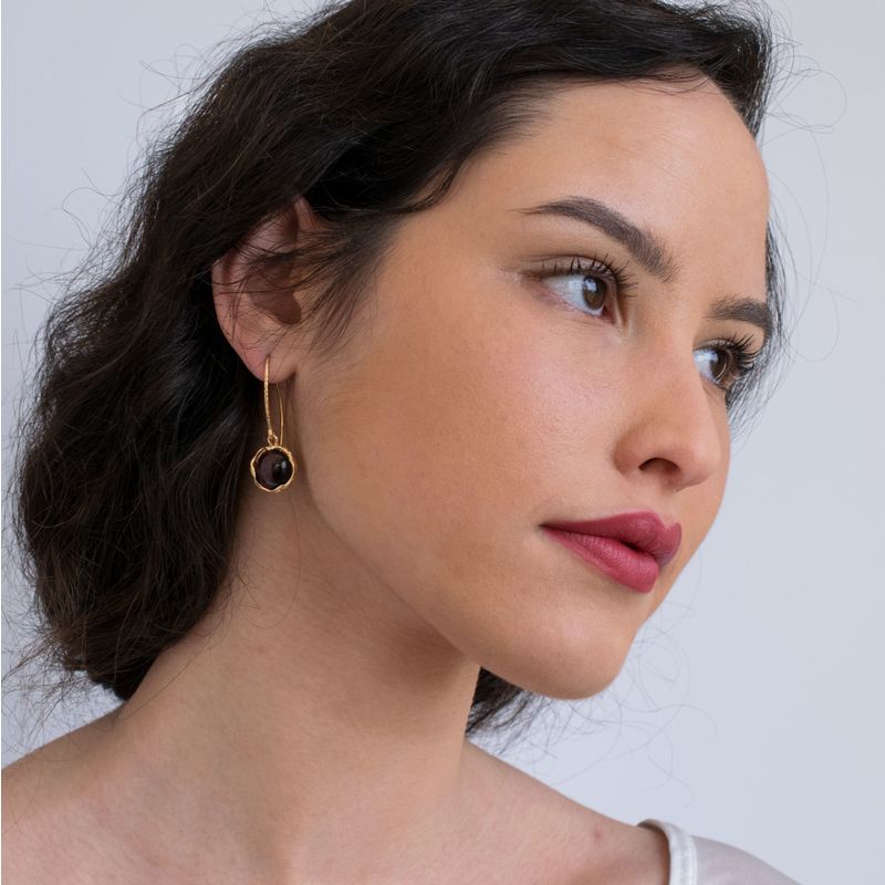 עגילים תלויים וינטג' אבן גארנט ציפוי זהב