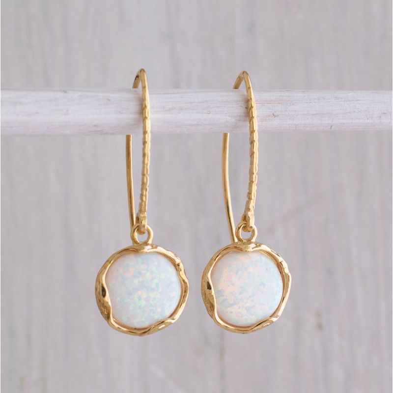 עגילים וינטג' אופל לבן ציפוי זהב