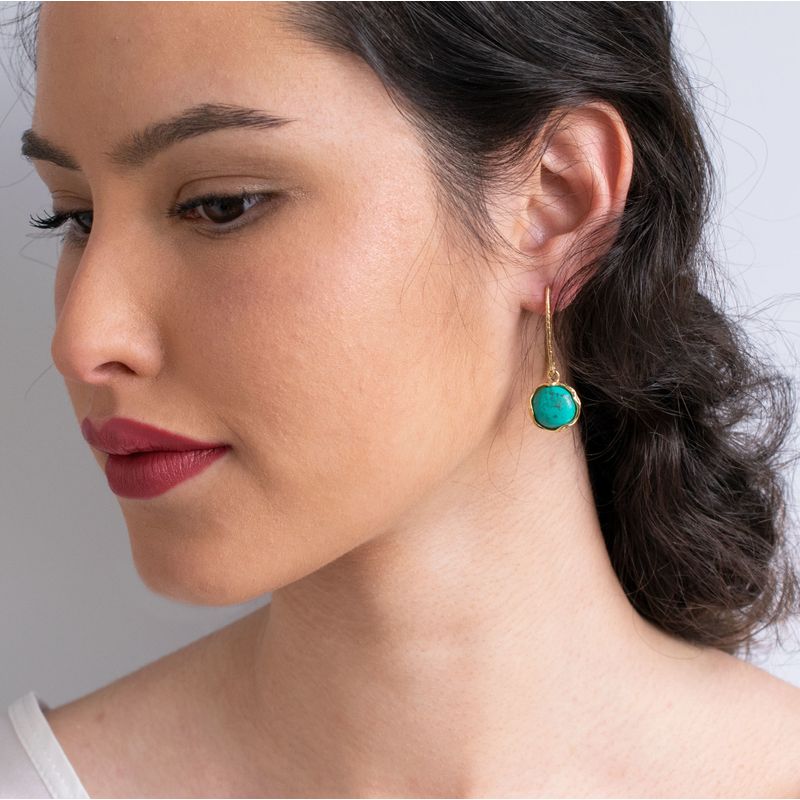 עגילים תלויים וינטג' אבן טורקיז ציפוי זהב