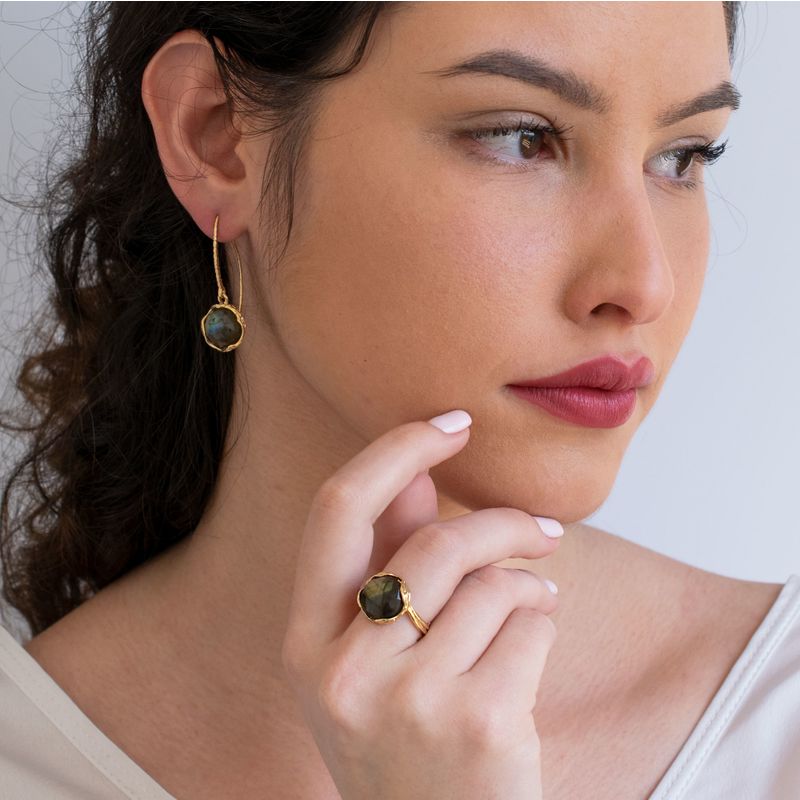 עגילי וינטג' אבן לברדורייט ציפוי זהב