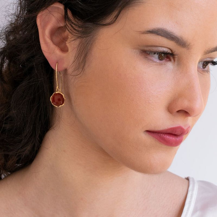 עגילים וינטג' אבן קרנליאן ציפוי זהב