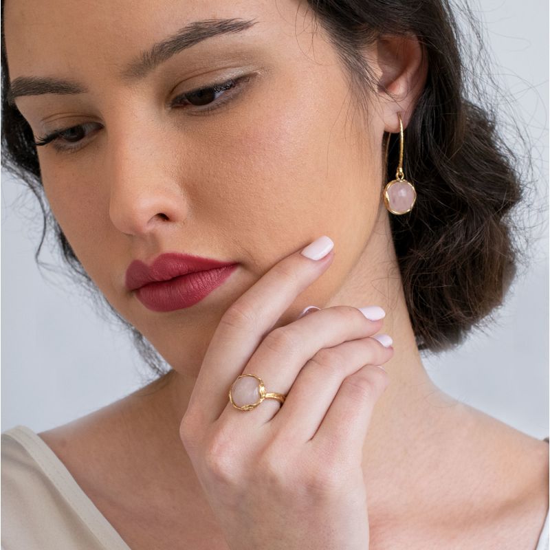 טבעת פתוחה רוז קווארץ ציפוי זהב