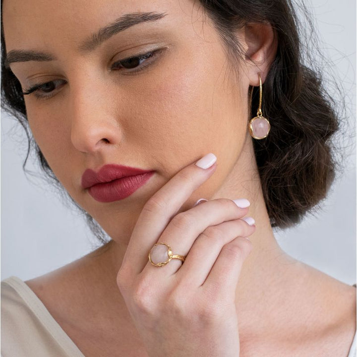 טבעת פתוחה רוז קווארץ ציפוי זהב