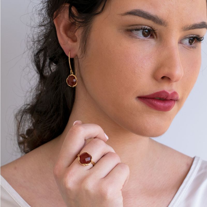 טבעת פתוחה אבן קרנליאן ציפוי זהב