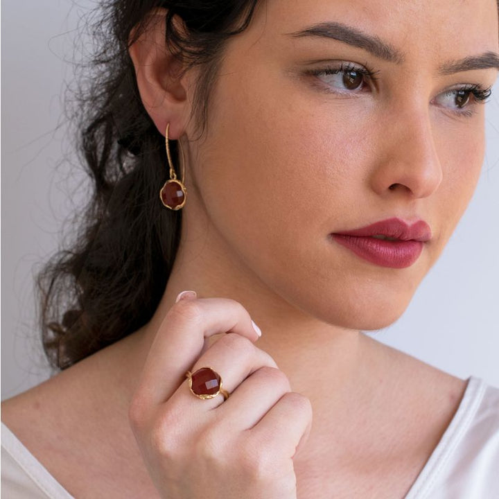 טבעת פתוחה אבן קרנליאן ציפוי זהב