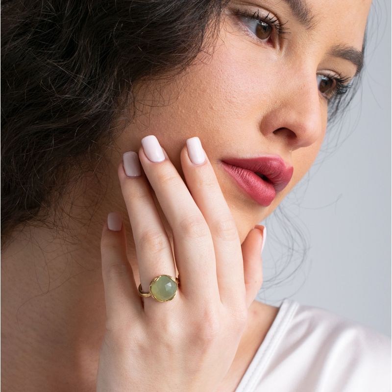 טבעת פתוחה אבן ג'ייד ציפוי זהב