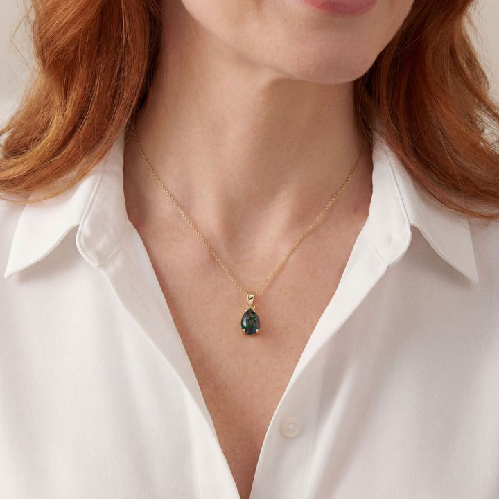 תליון זהב 14 קראט באופל שחור טיפה