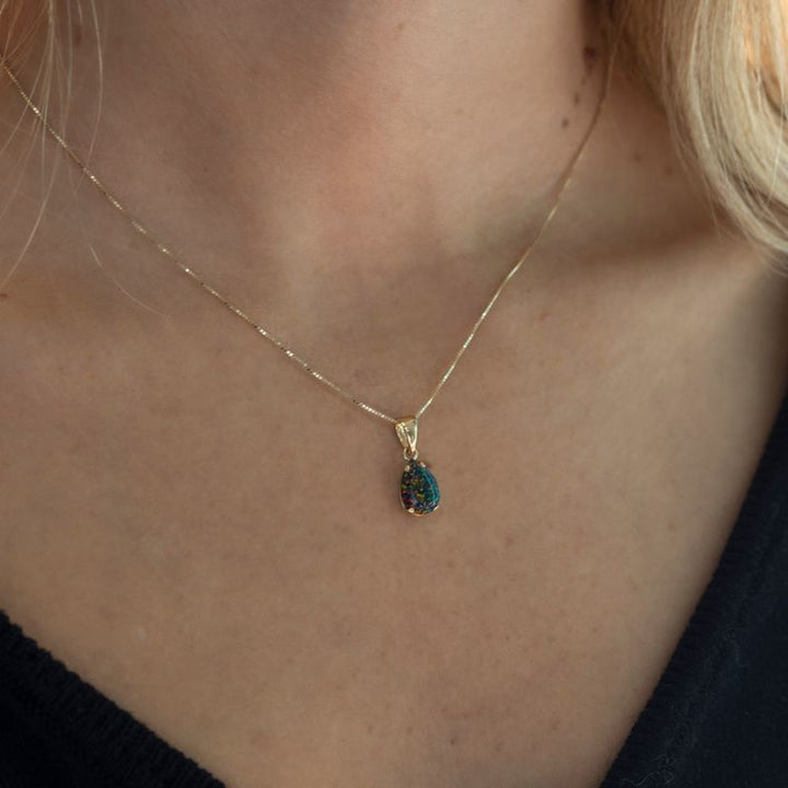 תליון זהב 14 קראט באופל שחור טיפה