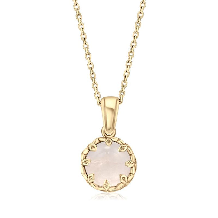 תליון כתר ציפוי זהב צהוב רוז קוורץ עגול