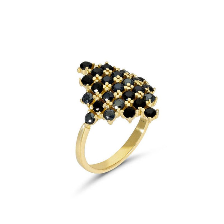 טבעת זהב 14K אבני זירקון שחור