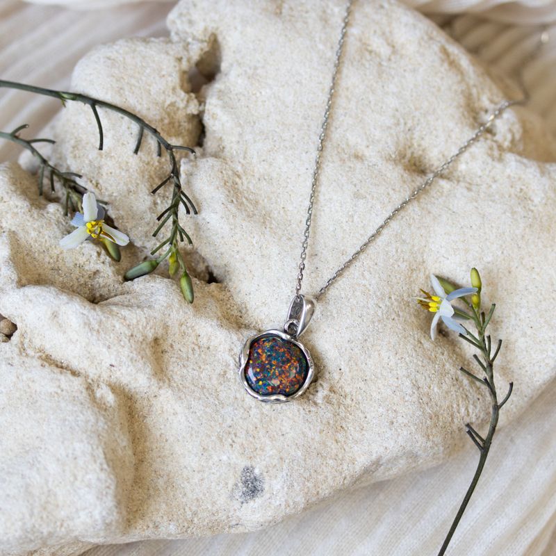 תליון וינטג' מכסף 925 אבן אופל שחורה