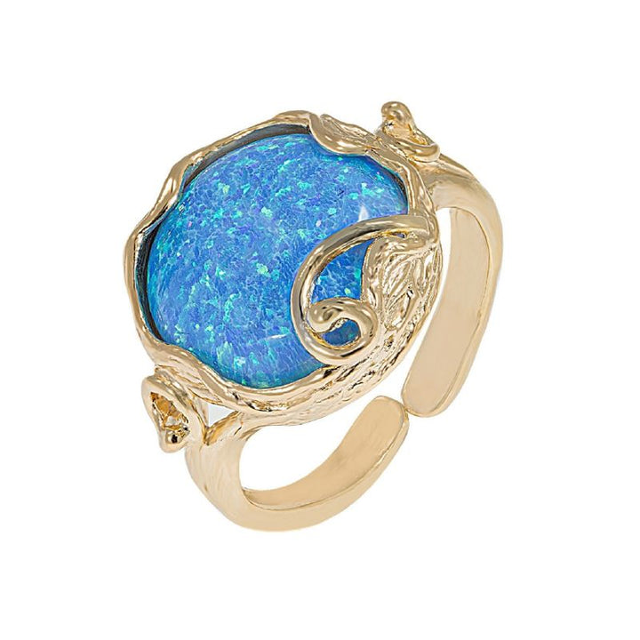 טבעת פתוחה ציפוי זהב אופל כחול