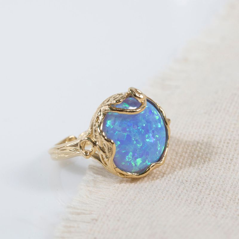 טבעת פתוחה ציפוי זהב אופל כחול