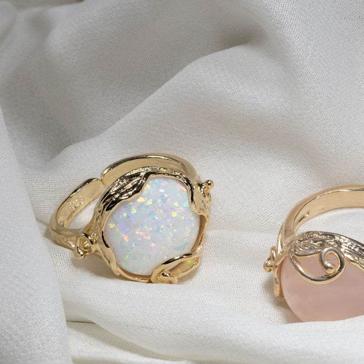 טבעת ציפוי זהב פתוחה אופל לבן