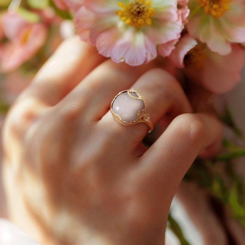 טבעת פתוחה רוזקוורץ ציפוי זהב