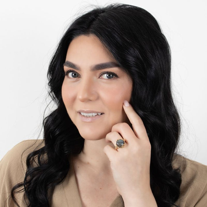 טבעת פתוחה לברדורייט ציפוי זהב