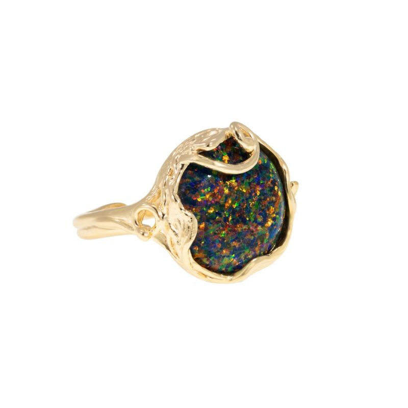 טבעת פתוחה אופל שחור ציפוי זהב