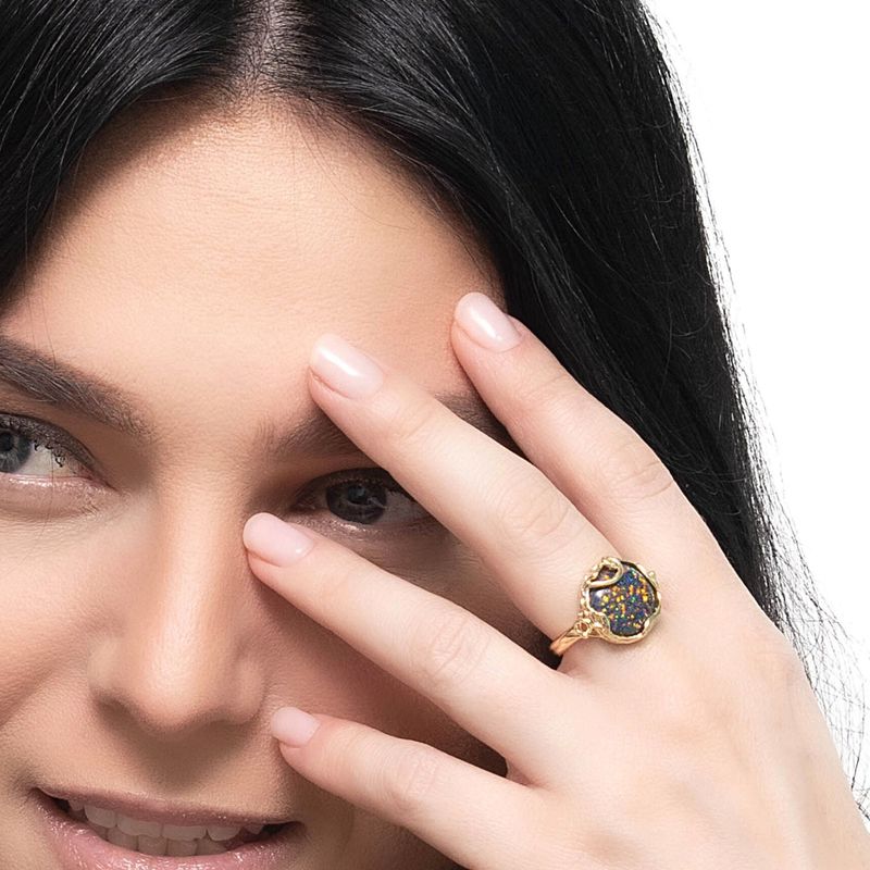 טבעת פתוחה אופל שחור ציפוי זהב