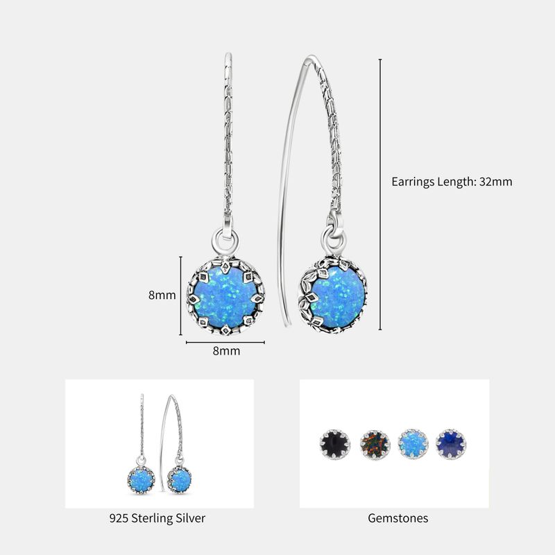 עגילי כסף 925 תלויים אופל כחול