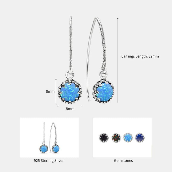 עגילי כסף 925 תלויים אופל כחול