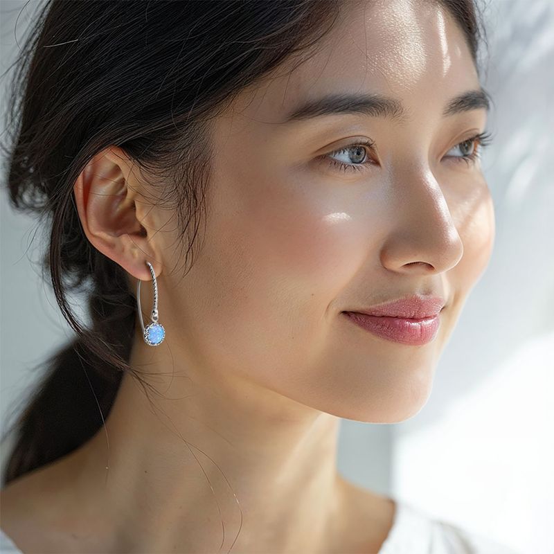 עגילי כסף 925 תלויים אופל כחול