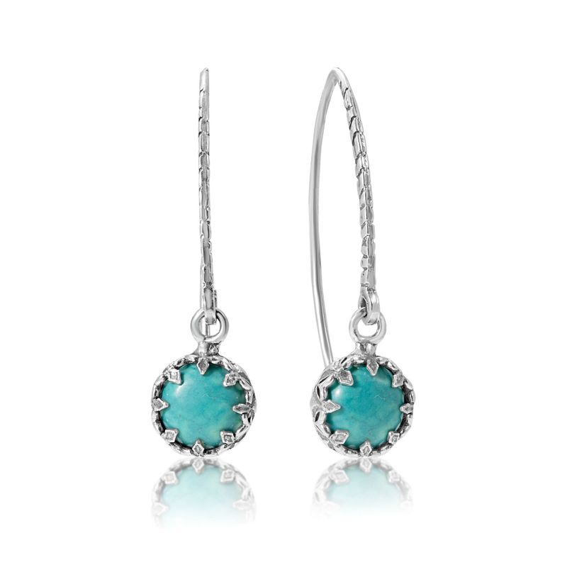 Серьги-подвески из серебра 925 пробы с круглыми бирюзовыми камнями