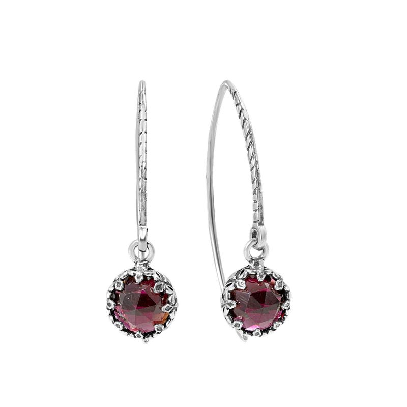 Серьги-подвески из серебра 925 пробы с круглым гранатом