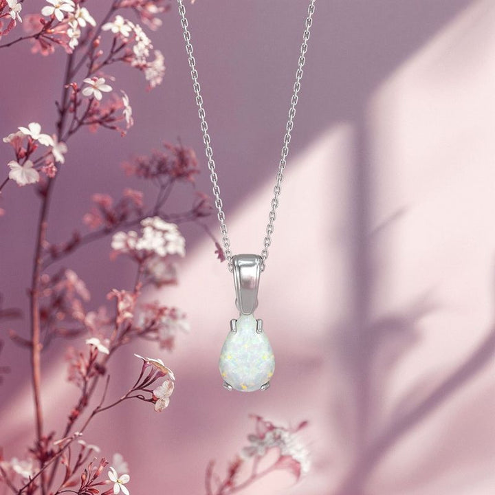 תליון טיפה קלאסי כסף אמיתי אופל לבן