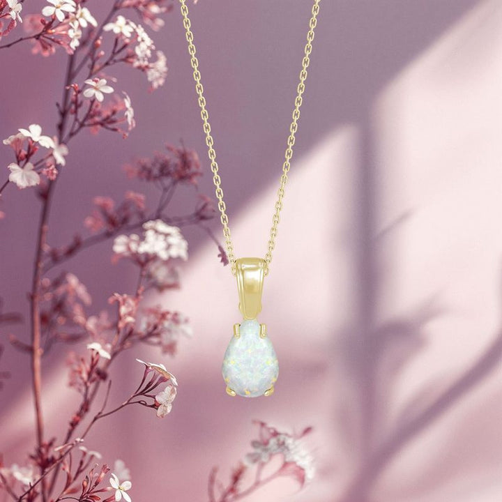 תליון טיפה קלאסי ציפוי זהב אופל לבן