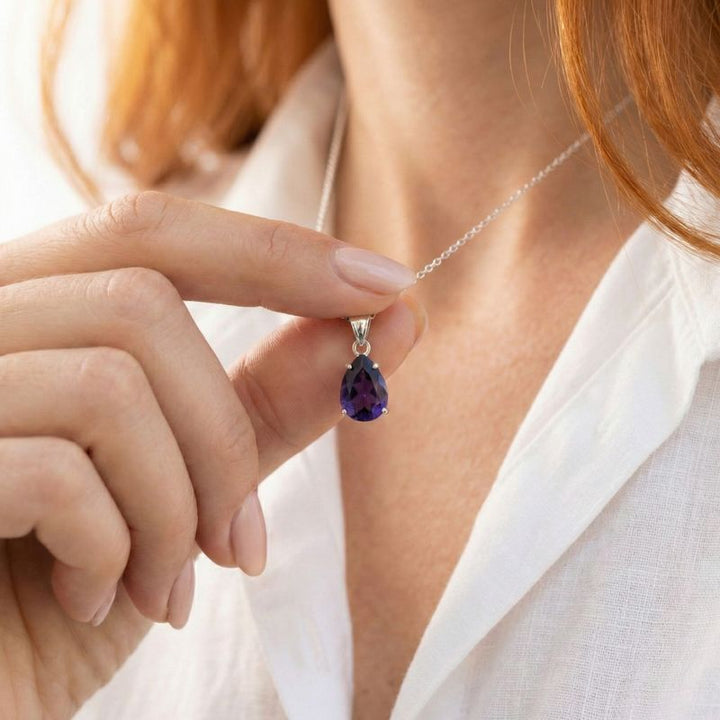 תליון טיפה קלאסי כסף אמטיסט מלאכותי