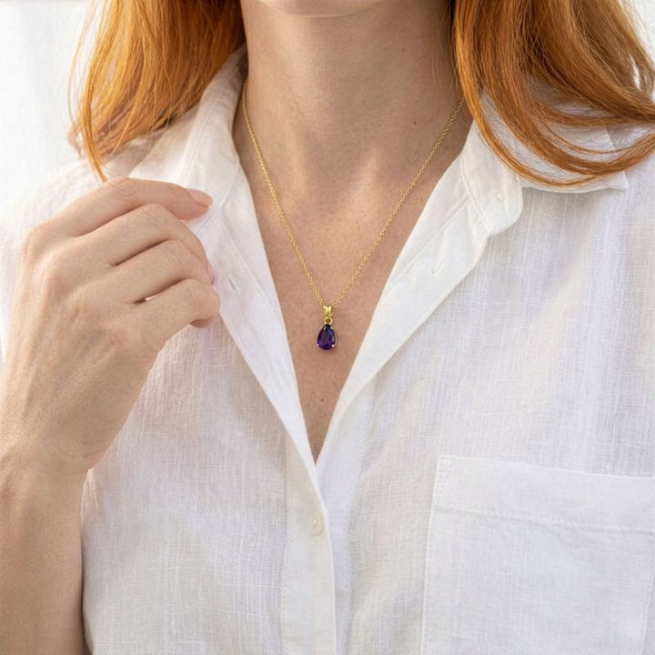 תליון טיפה קלאסי ציפוי זהב אמטיסט מלאכותי