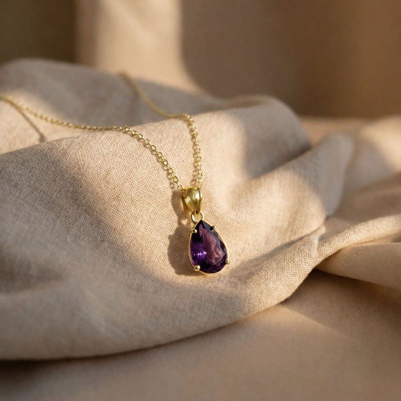 תליון טיפה קלאסי ציפוי זהב אמטיסט מלאכותי