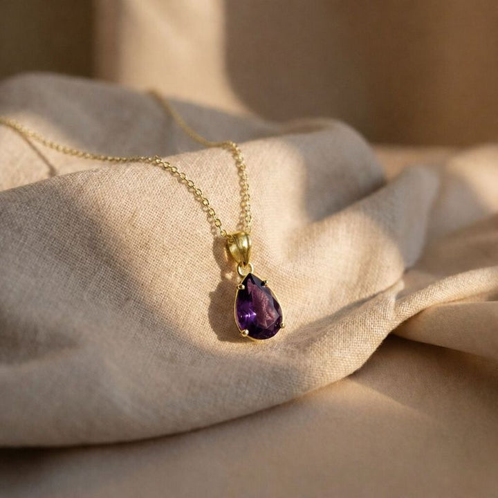 תליון טיפה קלאסי ציפוי זהב אמטיסט מלאכותי