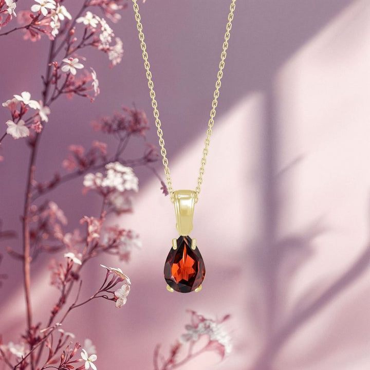 תליון טיפה קלאסי ציפוי זהב גרנט מלאכותי