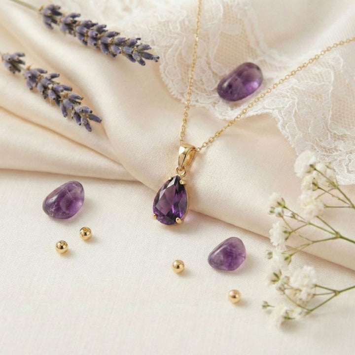 תליון טיפה זהב 14 קראט אמטיסט