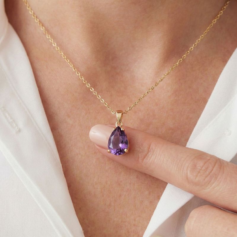 תליון טיפה זהב 14 קראט אמטיסט