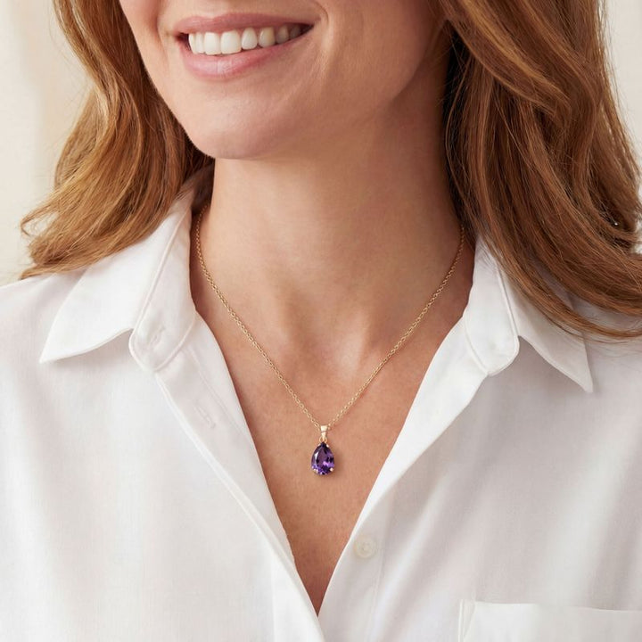 תליון טיפה זהב 14 קראט אמטיסט