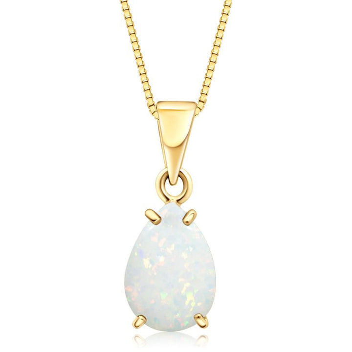 תליון טיפה זהב 14 קראט אופל לבן