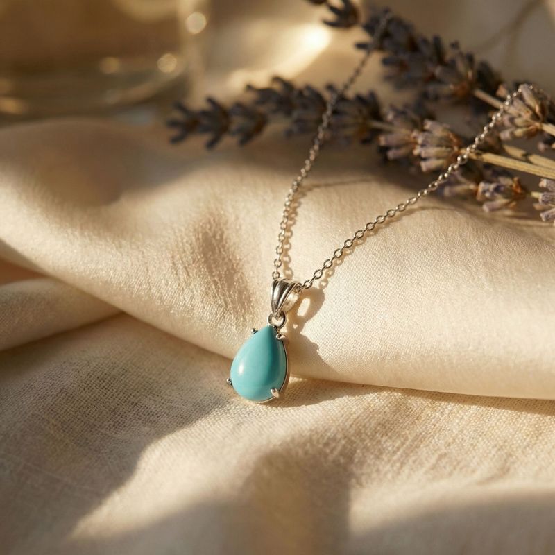 Классический серебряный кулон-капля с имитацией бирюзы.