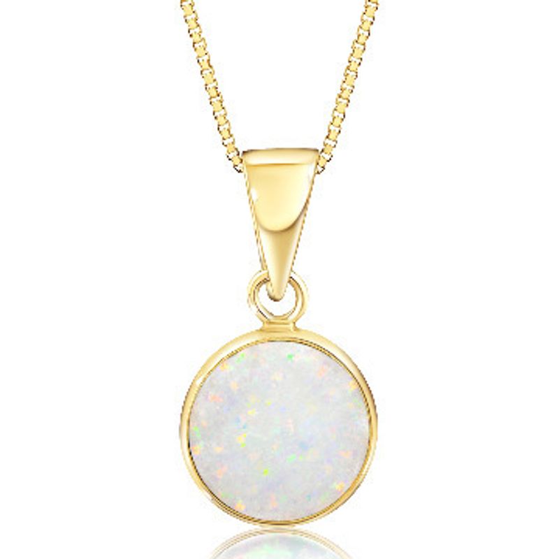 תליון עגול זהב 14 קראט אופל לבן