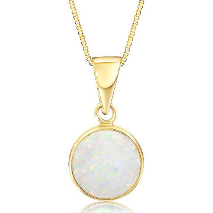 תליון עגול זהב 14 קראט אופל לבן