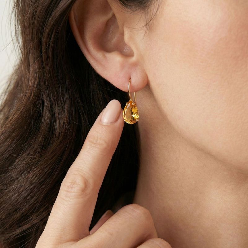 עגילי זהב 14 קראט טיפה אבן סיטרין