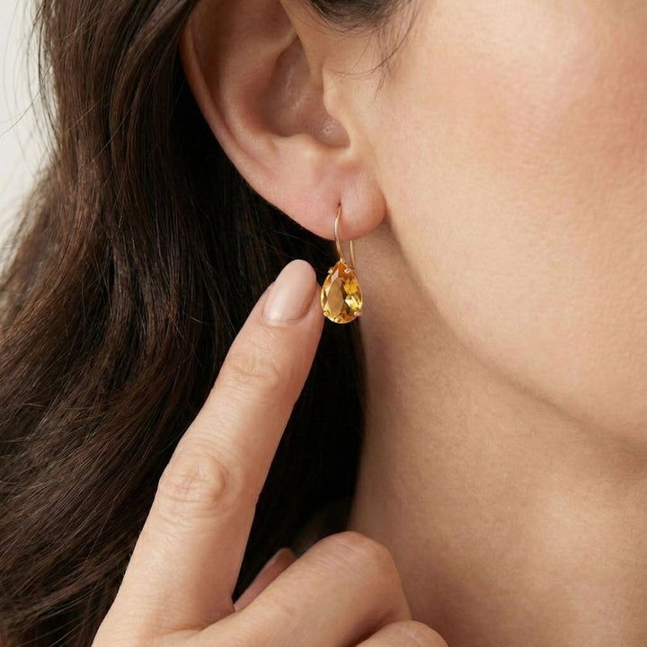 עגילי זהב 14 קראט טיפה אבן סיטרין